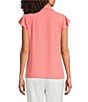 Calvin Klein Georgette Point Collar Cap Sleeve Ruffle Front Top - Image 2
