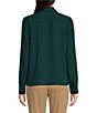 Color:Malachite - Image 2 - Georgette Point Collar Long Sleeve Front Ruffle Button Down Blouse