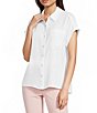 Calvin Klein Georgette Point Collar Short Sleeve Button Front Blouse - Image 1