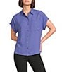 Calvin Klein Georgette Point Collar Short Sleeve Button Front Blouse - Image 1