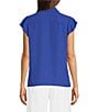 Color:Dazzling Blue - Image 2 - Georgette Point Collar V-Neck Short Sleeve Ruffled Button Front Blouse