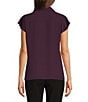 Color:Aubergine - Image 2 - Georgette Point Collar V-Neck Short Sleeve Ruffled Button Front Top