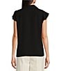 Calvin Klein Georgette Ruffle-Front Point Collar Short Sleeve Top, Color:Black - Image 2