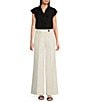 Calvin Klein Georgette Ruffle-Front Point Collar Short Sleeve Top, Color:Black - Image 3