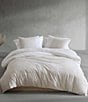 Color:White/Neutral Pink - Image 1 - Ikat Pinstripe Cotton Percale Duvet Cover Mini Set