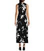 Color:Black/Multi - Image 2 - Jersey Sleeveless V-Neck Floral Midi Dress
