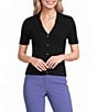 Calvin Klein Knit Collared V-Neck Short Sleeve Button-Front Top - Image 1