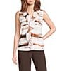 Calvin Klein Knit Jersey V-Neck Sleeveless Ruffle Front Top - Image 1