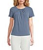 Calvin Klein Knit Pleated Crew Neck Short Sleeve Blouse - Image 1