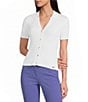 Calvin Klein Knit Point Collar Short Sleeve Button Front Top - Image 1
