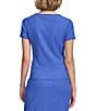 Color:Dazzling Blue - Image 2 - Knit Round Neck Short Sleeve Ruched Side Top