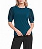 Calvin Klein Knit Sheer Puff Short Sleeve Top - Image 1