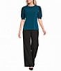 Calvin Klein Knit Sheer Puff Short Sleeve Top - Image 3
