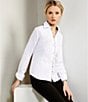 Color:Birch - Image 3 - Point Collar Long Sleeve Button Cuff Leopard Trim Wrinkle Free Oxford Shirt