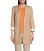 Color:Nomad - Image 1 - Linen Blend Contrast Lining Long Satin Roll-Tab Sleeve Coordinating Open Front Jacket