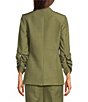 Calvin Klein Linen Blend Stand Collar 3/4 Sleeve One-Button Jacket, Color:Green Olive - Image 2
