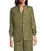 Calvin Klein Linen Blend Stand Collar 3/4 Sleeve One-Button Jacket, Color:Green Olive - Image 4