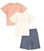 Color:Assorted - Image 2 - Little Boys 2T-7 Short Sleeve Two Logo T-Shirts And French Terry Shorts Three Piece Set