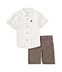 Color:Assorted - Image 1 - Little Boys 2T-7 Short Sleeve Plaid Button-Up Shirt & Twill Shorts Set