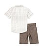 Color:Assorted - Image 2 - Little Boys 2T-7 Short Sleeve Plaid Button-Up Shirt & Twill Shorts Set