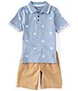Color:Blue - Image 1 - Little Boys 2T-7 Short-Sleeve Printed Jersey Polo Shirt & Solid Twill Shorts Set