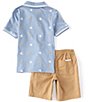 Color:Blue - Image 2 - Little Boys 2T-7 Short-Sleeve Printed Jersey Polo Shirt & Solid Twill Shorts Set