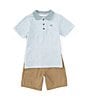 Color:Assorted - Image 3 - Little Boys 2T-7 Short Sleeve Striped Jersey Polo Shirt & Solid Twill Shorts Set