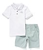 Color:White - Image 1 - Little Boys 4-7 Short Sleeve Logo-Detailed Pique Polo Shirt & Solid Twill Shorts Set