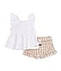 Color:Assorted - Image 1 - Little Girls 2T-6X Flutter-Sleeve Smocked Tunic Top & Gingham-Printed Shorts Set