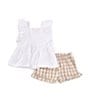 Color:Assorted - Image 2 - Little Girls 2T-6X Flutter-Sleeve Smocked Tunic Top & Gingham-Printed Shorts Set