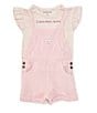 Color:Assorted - Image 1 - Little Girls 2T-6X Flutter-Sleeve Striped Logo Muslin T-Shirt & Sleeveless Solid Romper Set