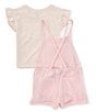 Color:Assorted - Image 2 - Little Girls 2T-6X Flutter-Sleeve Striped Logo Muslin T-Shirt & Sleeveless Solid Romper Set