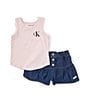 Color:Assorted - Image 1 - Little Girls 2T-6X Sleeveless Knit Tank Top & Denim Skort Set