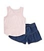 Color:Assorted - Image 2 - Little Girls 2T-6X Sleeveless Knit Tank Top & Denim Skort Set