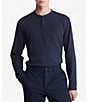 Color:Dark Sapphire - Image 1 - Long Sleeve Mini Waffle Knit Henley T-Shirt