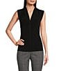 Color:Black - Image 1 - Matte Jersey V-Neck Shoulder Pleat Sleeveless Top