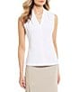 Color:White - Image 1 - Matte Jersey V-Neck Shoulder Pleat Sleeveless Top