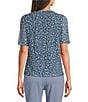 Calvin Klein Mesh Knit Dotted Print Crew Neck Side Pleated Collar Elbow Length Sleeve Top, Color:Flint Multi - Image 2