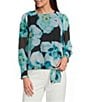 Calvin Klein Mix Media Crew Neck Long Sleeve Tie Front Blouse - Image 1