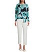 Calvin Klein Mix Media Crew Neck Long Sleeve Tie Front Blouse - Image 3