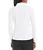 Color:Birch - Image 6 - Calvin Klein Point Collar Long Sleeve Button Cuff Mixed Fabric Woven Knit Shirt