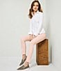 Color:Birch - Image 5 - Calvin Klein Point Collar Long Sleeve Button Cuff Mixed Fabric Woven Knit Shirt