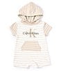 Color:Assorted - Image 1 - Newborn-9 Months Short Sleeve Striped Knit Hooded Shortalls