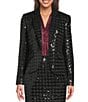 Calvin Klein Novelty Shine Notch Lapel Long Sleeve One Button Jacket, Color:Black Multi - Image 1