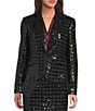 Calvin Klein Novelty Shine Notch Lapel Long Sleeve One Button Jacket, Color:Black Multi - Image 3