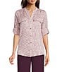 Calvin Klein Novelty Split Neck Roll Tab Button Front Blouse, Color:Pink Thistle - Image 1