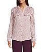 Calvin Klein Novelty Split Neck Roll Tab Button Front Blouse, Color:Pink Thistle - Image 3