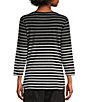 Color:Black - Image 2 - Performance Fade Out Stripe 3/4 Sleeve Round Hem Tee