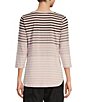 Color:Secret - Image 2 - Performance Fade Out Stripe 3/4 Sleeve Round Hem Tee