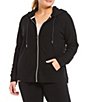 Color:Black - Image 1 - Performance Plus Size Ruched Long Sleeve Zip Front Hoodie Jacket